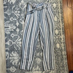 Loft Paper-Bag Straight Striped Pants
